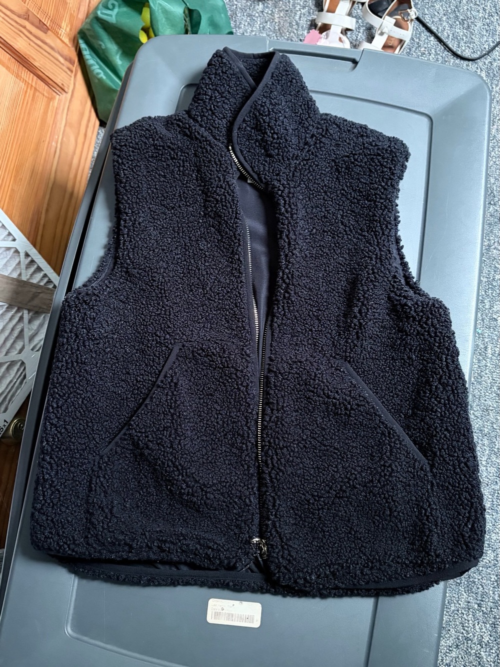 H&M Black Sherpa Zip-Up Vest oversized